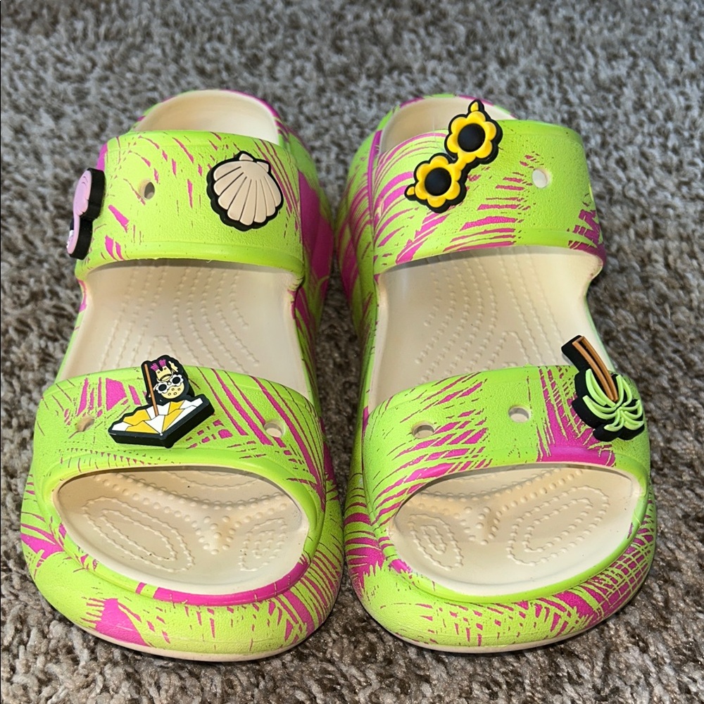 CROCS Green and Pink Platform Sandals